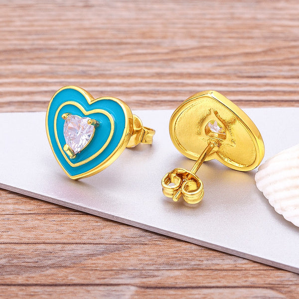 Pendientes románticos de corazón de amor esmaltado para mujer