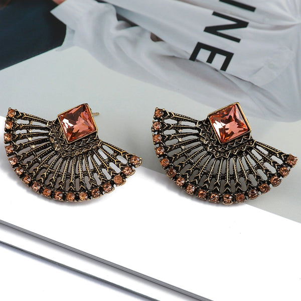 Pendientes vintage de moda con forma de abanico para mujer, de cristal brillante de alta calidad, delicados y femeninos.
