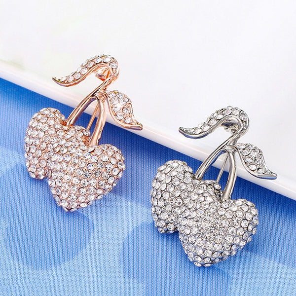 Cherry Brooches Women Metal Pins Rhinestone Brooches