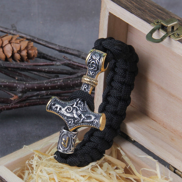 Pulsera vikinga Mjolnir de cuero y acero inoxidable para hombre