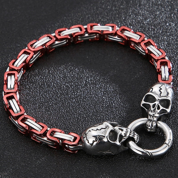 Pulsera gótica de motociclista con calavera de acero inoxidable 316L de 8,6 pulgadas para hombre