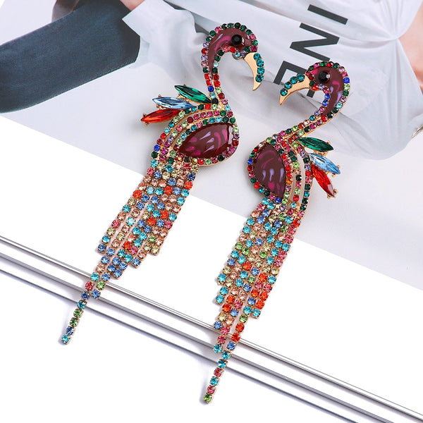 Pendientes colgantes con borlas de pájaro colorido de moda para mujer