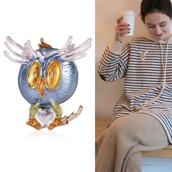 4 Colors Available Enamel Owl Brooches For Women Cute Animal Brooch Pin