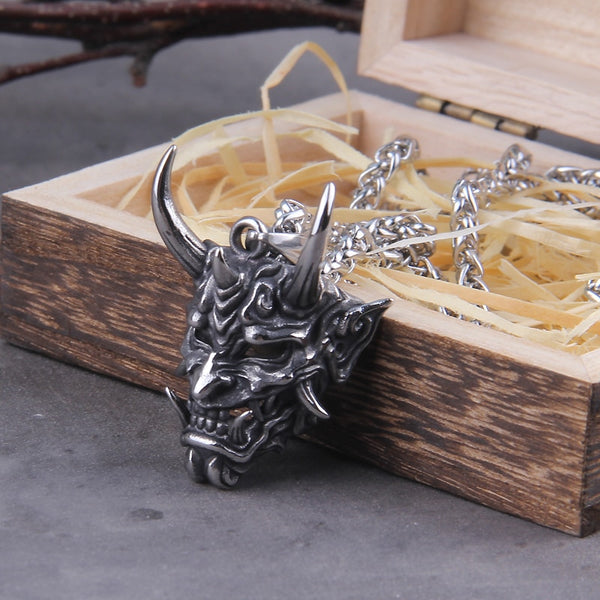 Collar de acero inoxidable con diseño de demonio satánico para hombre, joyería vikinga que nunca se decolora.