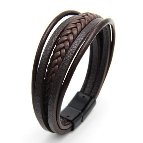 Pulsera de cuero con piedra de ojo de tigre volcánica natural para hombre