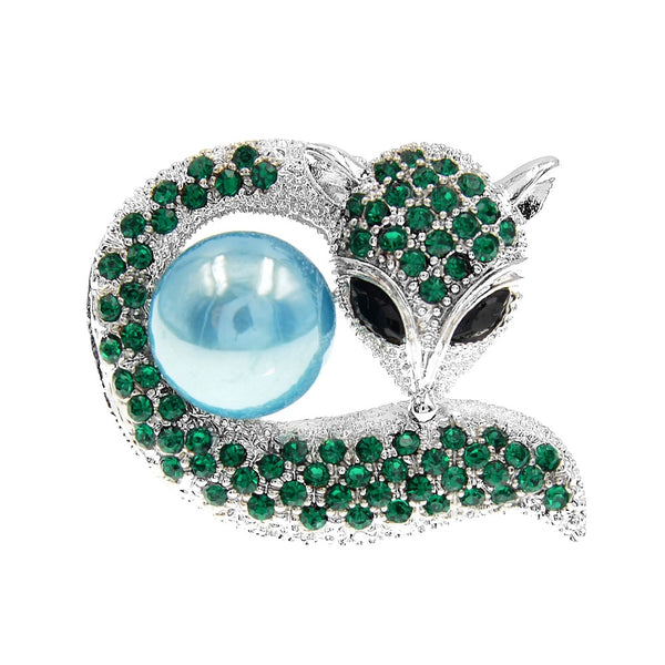 Nuevo broche de zorro con brillantes diamantes de imitación y perlas grandes de imitación, accesorio de ropa