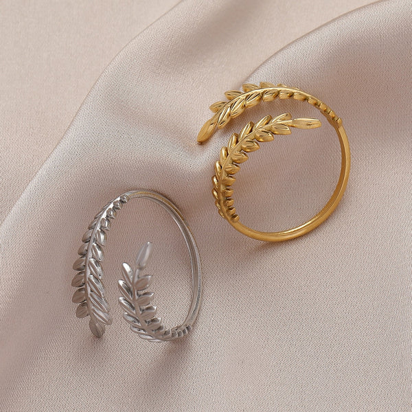 316L Stainless Steel Leaf Cross Opening Ring For Woman