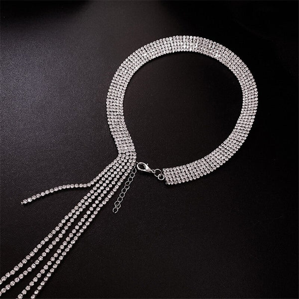 Gargantilla con diamantes de imitación para mujer, collares largos con borlas de cristal