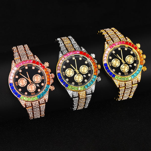 Hip Hop Full Iced Out Mens Watches Luxury Date Quartz Wrist Watches