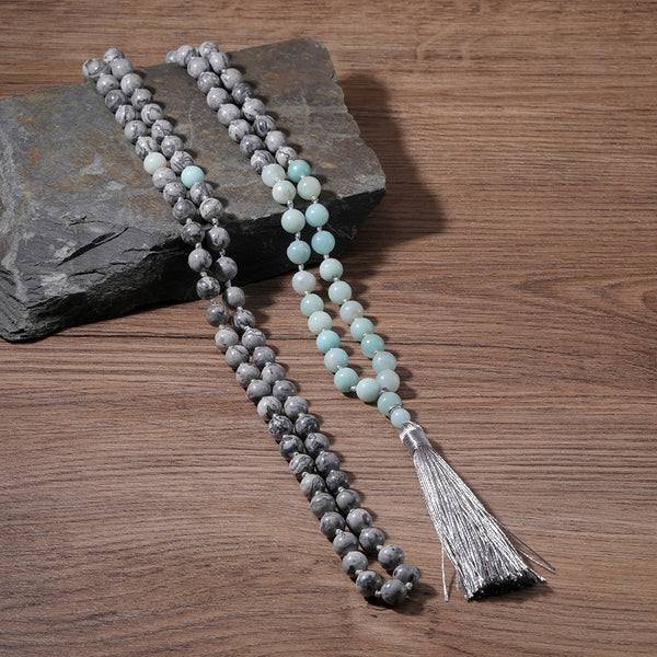 Collar anudado con cuentas de piedra de mapa Tianhe