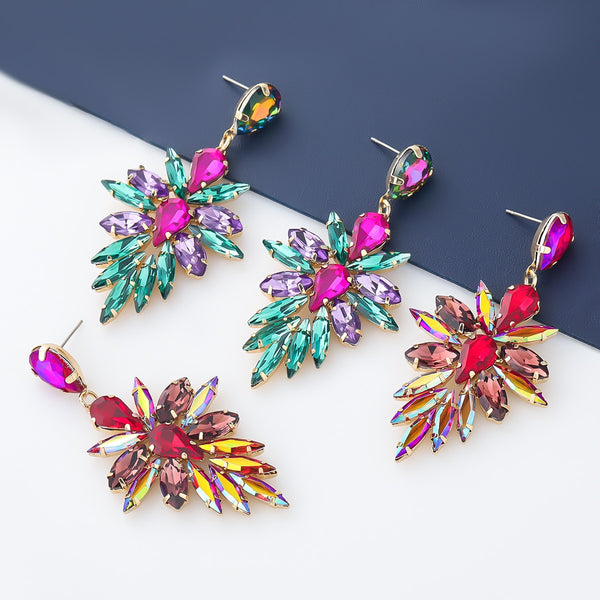 Pendientes de flores de cristal con diamantes de imitación de metal para mujer