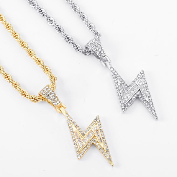 NEW Jewelry Fashion Retro Full Zircon Lightning Necklace Men