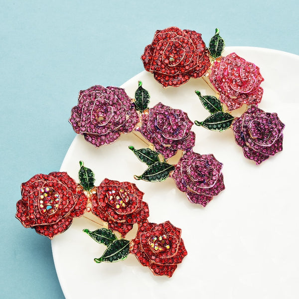 Big Rhinestone Flower Brooches Women 3-color Sparkling Rose Weddings Party Brooch