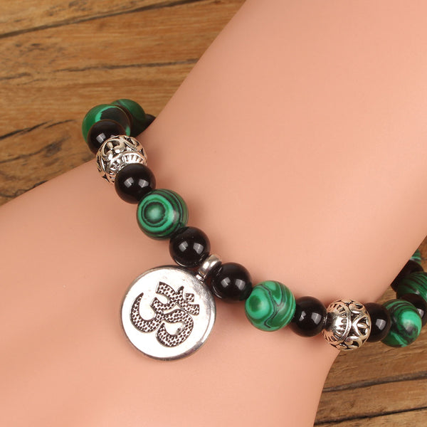 8mm Malachite Yellow Tiger Eye Red Tiger Eye Black Agate Beaded Elastic Cord Bracelet
