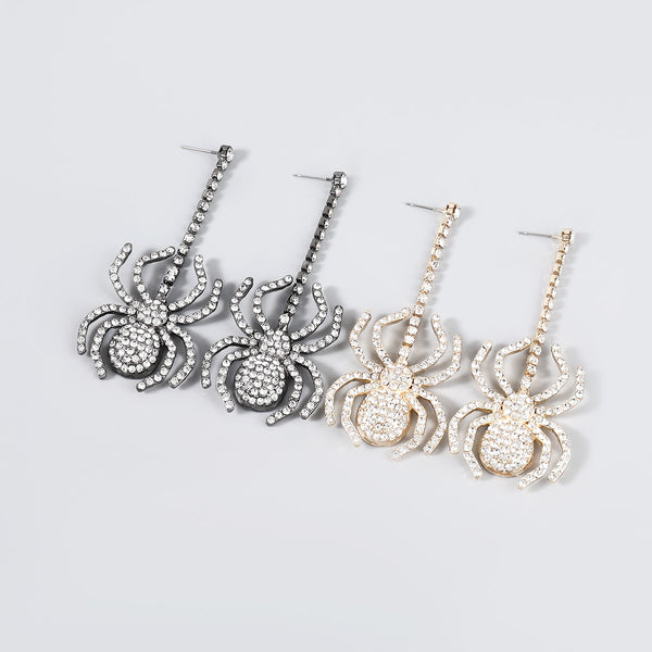 Pendientes de araña de metal con diamantes de imitación para mujer