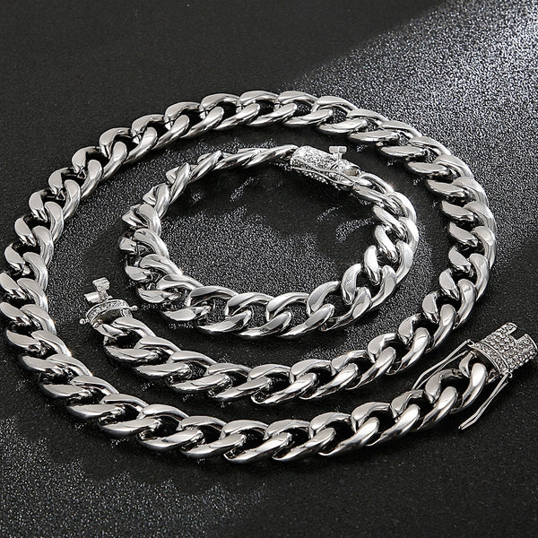 Collar de cadena de eslabones Miami de acero inoxidable con circonita cúbica para hombre