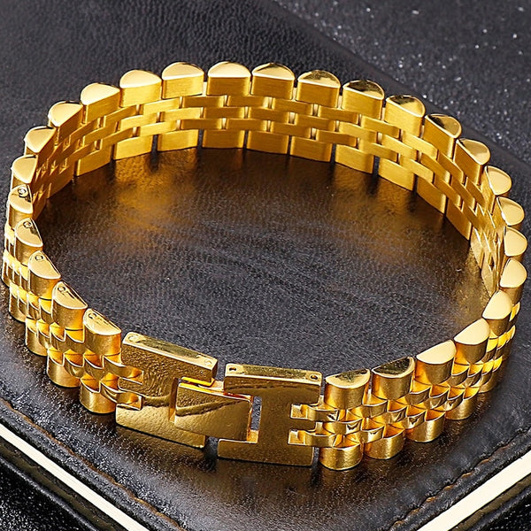 Pulsera de acero inoxidable chapada en oro para hombre y mujer