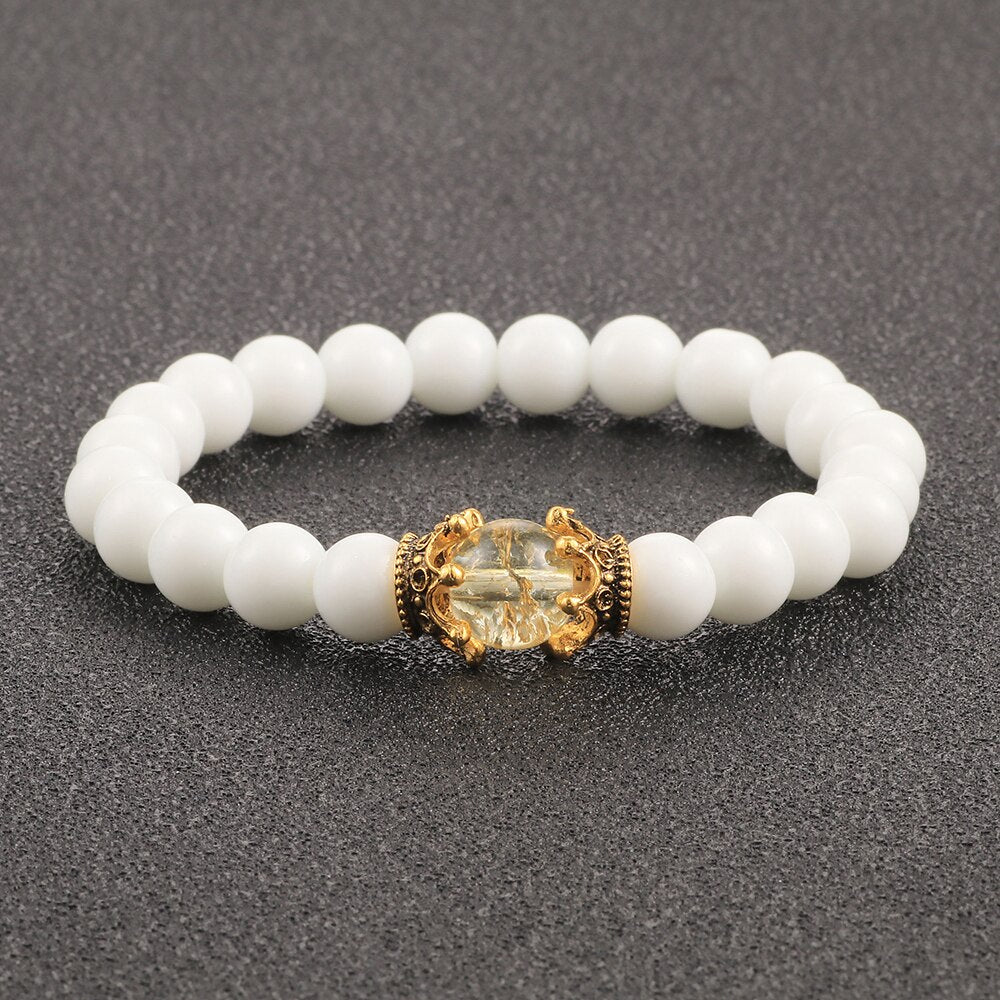 Charm Natural Stone Imperial Crown Bracelet White Yoga Beaded Bracelet For Men Women