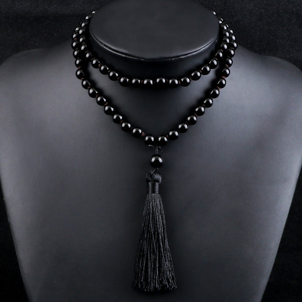 Nuevo collar de cuentas de piedra de ónix negro brillante de 8 mm para hombre