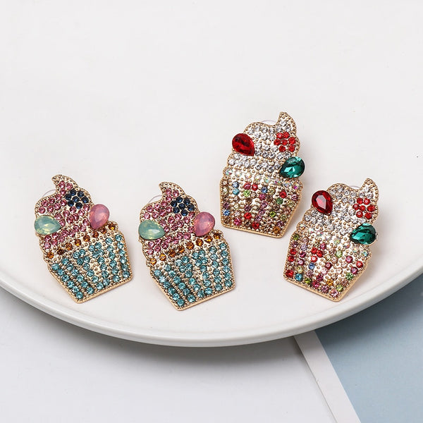 Pendientes de botón de cristal bonitos de moda para mujer