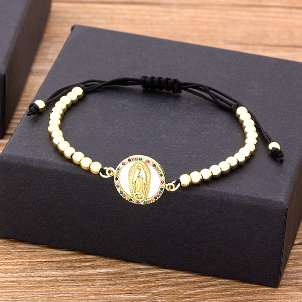 Pulseras clásicas con dijes de la Virgen María para mujer