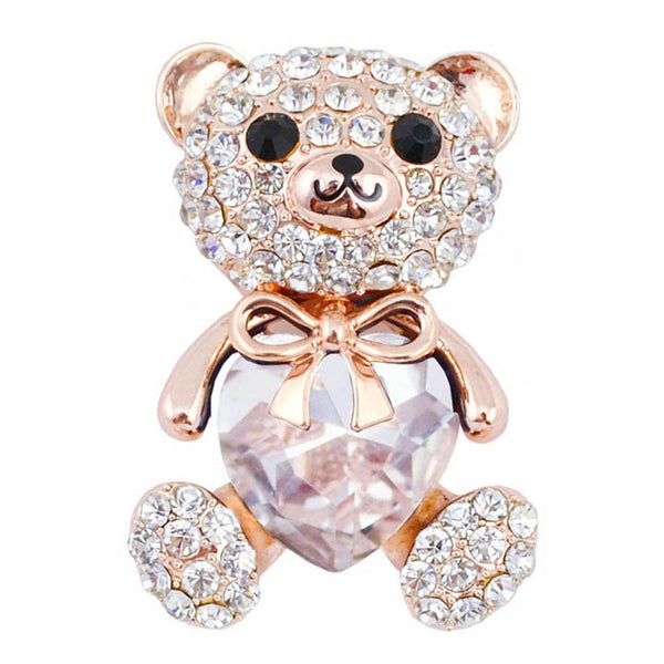 Broches de oso con forma de corazón y diamantes de imitación AB para mujer