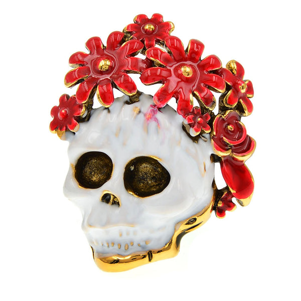 New Skull With Enamel Flower Zombie Bride Brooches Skeleton Head Brooch Pins For Women