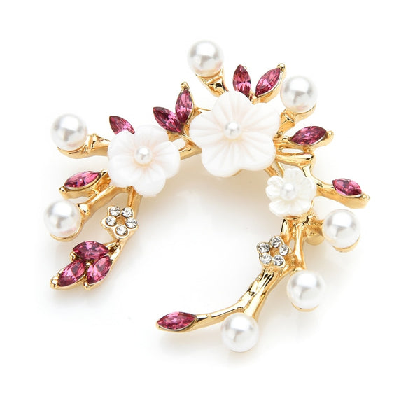 Rhinestone Flower Brooches Women Pearl Pink Purple Wreath Weddings Office Brooch