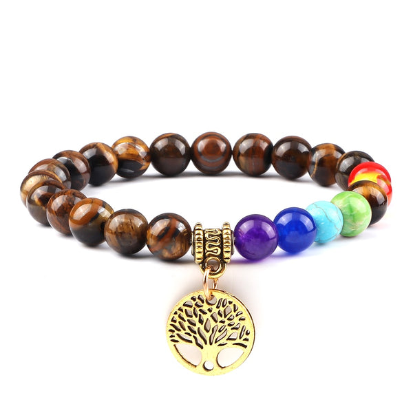 Pulsera de cuentas curativas de los 7 chakras con hilo de árbol de la vida de piedra natural, pulsera budista tibetana con dijes