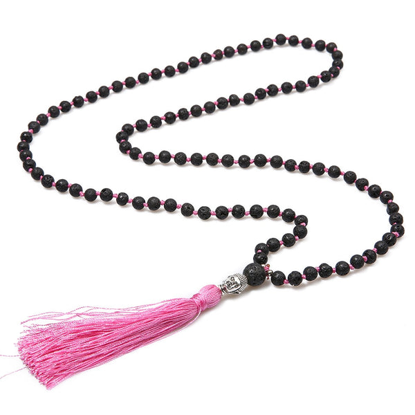 6mm Black Lava Stone Beaded Knotted Necklace