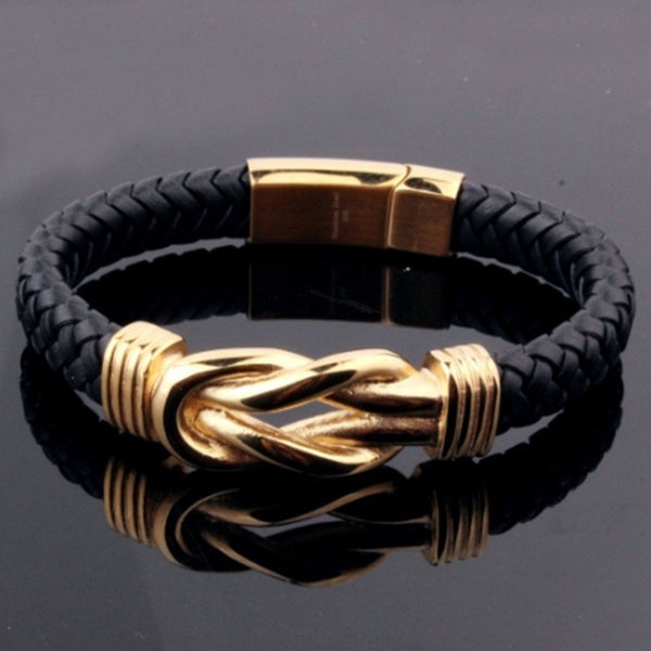 Fashion Punk High Quality Metal Gold Color Buckle Leather Bracelet