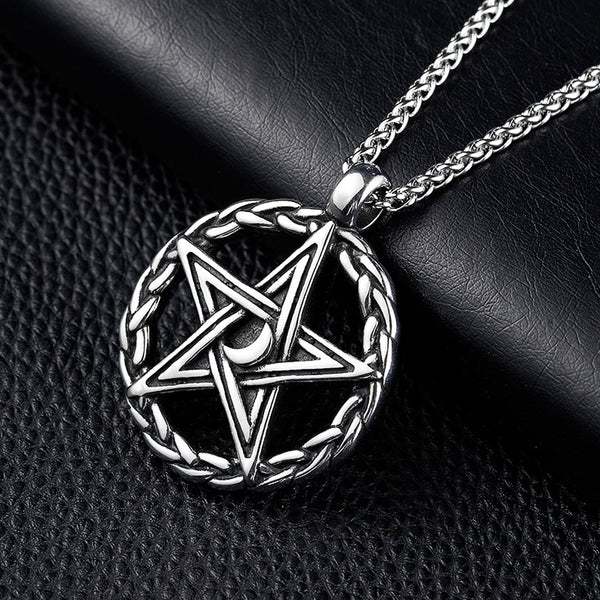Collar con colgante de pentagrama vintage de acero inoxidable para hombre