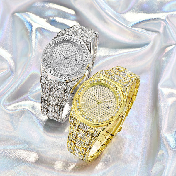 Relojes de pulsera de cuarzo de acero inoxidable con diseño de hip hop para hombre.