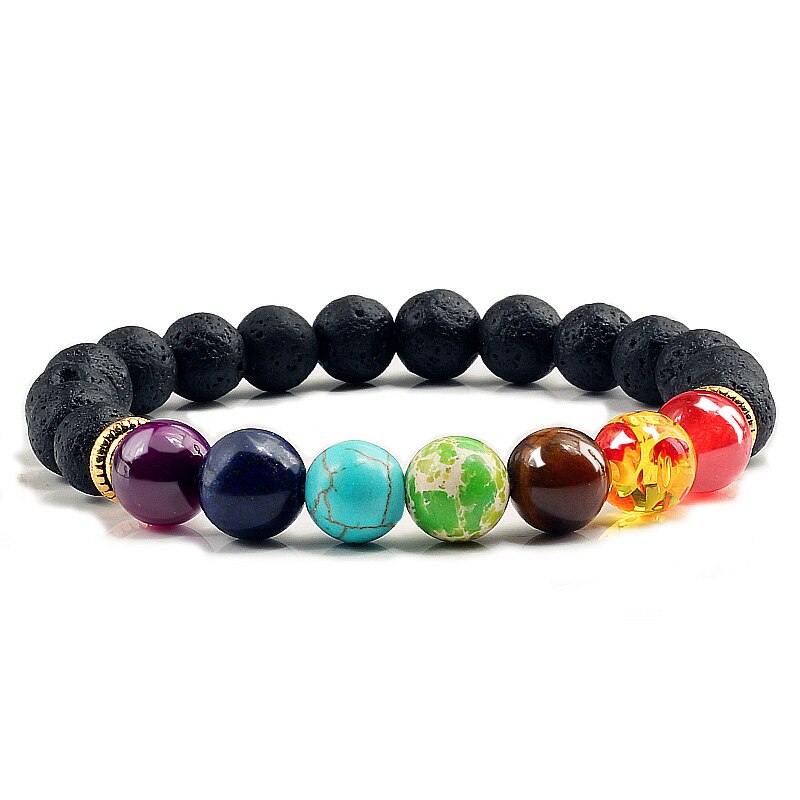 7 Chakra Natural Stone 8mm Beads Bracelet Men Onyx Tiger Eye Lava Energy Bracelet