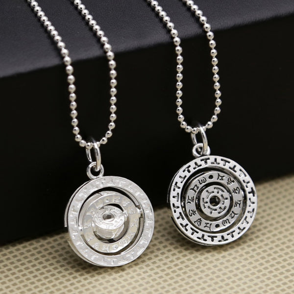 Joyería de plata de ley S925 con runas de la suerte, redondas y giratorias, para hombre.