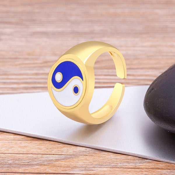 Anillo vintage de chismes de Tai Chi con goteo de aceite