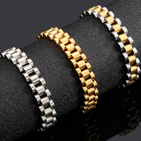 Pulsera de acero inoxidable chapada en oro para hombre y mujer.