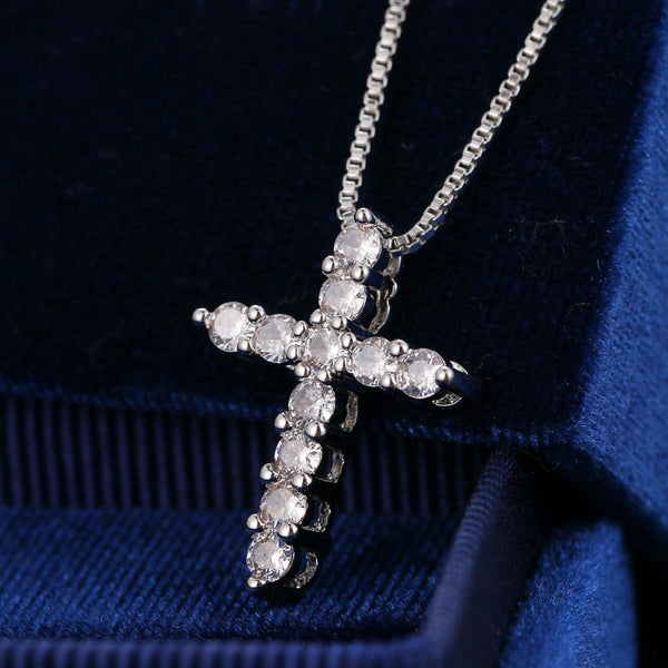 Colgantes de circonita con cruz de la suerte para mujer, color plata, cadena y collares.