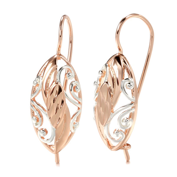 New 585 Rose White Gold Bling Oval Drop Earrings