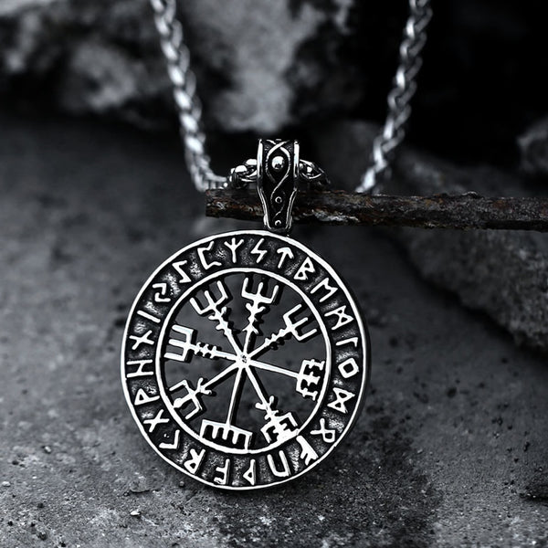 Collar con colgante de brújula vikinga vintage de acero inoxidable para hombre