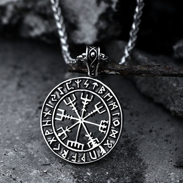 Collar con colgante de brújula vikinga vintage de acero inoxidable para hombre