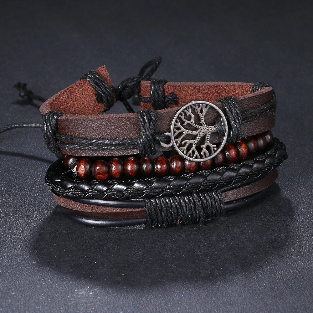 Vintage Black Braided Wrap Leather Bracelets for Men