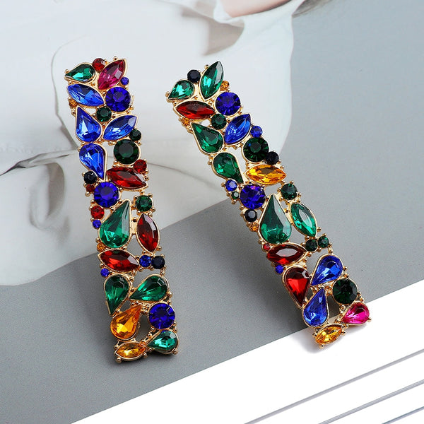 Pendientes de botón oblongos huecos de metal de marca de moda para mujer