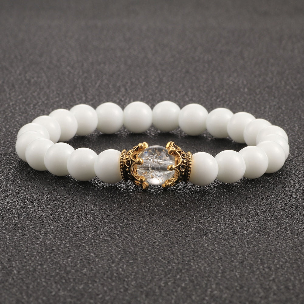 Charm Natural Stone Imperial Crown Bracelet White Yoga Beaded Bracelet For Men Women