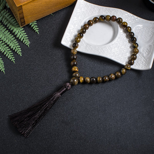 Pulsera islámica musulmana Tasbih de 8 mm con ojo de tigre amarillo natural
