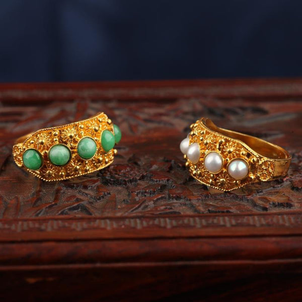 Natural Hetian jasper pearl open ring
