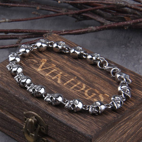 Pulsera de cadena de calavera punk para hombre, de acero inoxidable, de nuevo diseño.