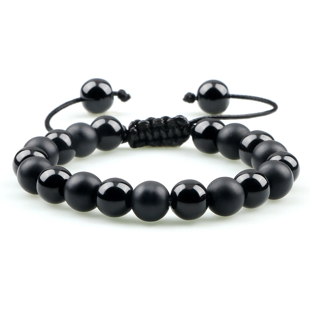 Hot 2pcs/set Men Beaded Bracelets Tiger Eye Lava Natural Stone Onyx Beaded Couple Distance Bracelets