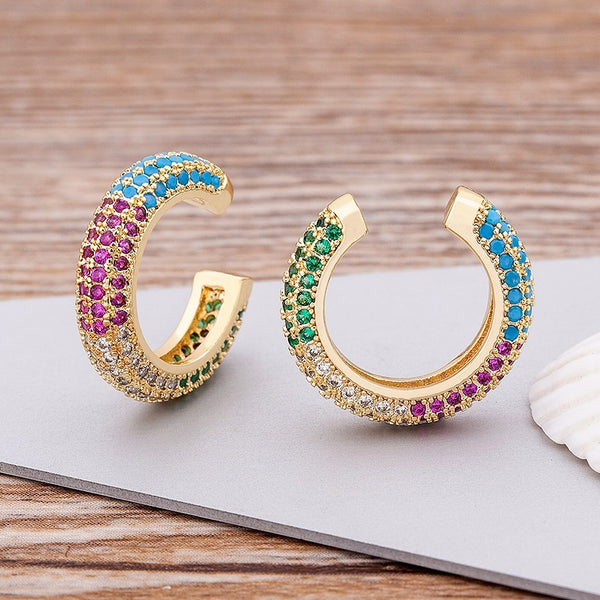 Nuevos pendientes sin perforación con circonitas cúbicas colgantes y diamantes de imitación
