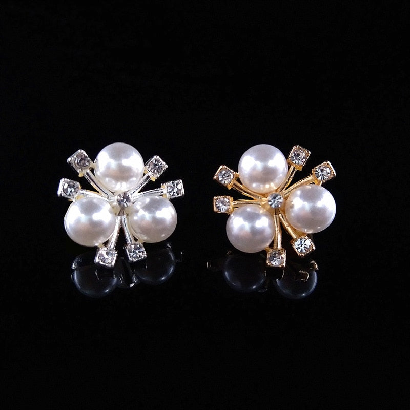 10Pcs/Lot Flower Alloy Pearl Rhinesones Buttons DIY  Ribbon Decoration Metal Silver Gold Button